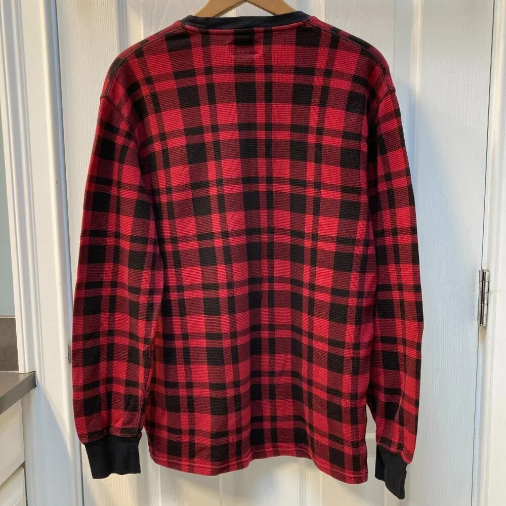 Polo Ralph Lauren Long Sleeve Waffle Knit Thermal Shirt Red Black Plaid Large